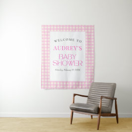 Classic roze gingham meisje Baby shower achtergron Wandkleed