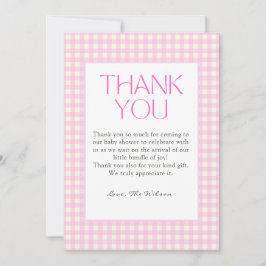 Classic Roze Gingham Meisje Baby shower Bedankkaart