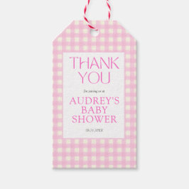 Classic Roze Gingham Meisje Baby shower Cadeaulabel