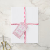 Classic Roze Gingham Meisje Baby shower Cadeaulabel (Met Touw)