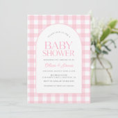 Classic Roze Gingham Meisje Baby shower Kaart (Staand voorkant)
