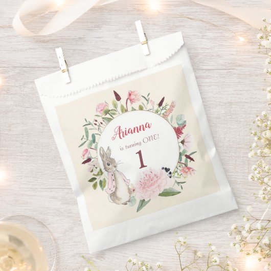 Classic Roze Peter het Konijn Bloemen Verjaardag Bedankzakje (Geknipt)