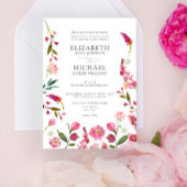 Classic Roze QR Code Waterverf Bloemen Bruiloft Kaart