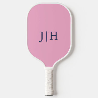Classic Roze/Wit Eenvoudig Monogram Minimalistisch Pickleball Paddle