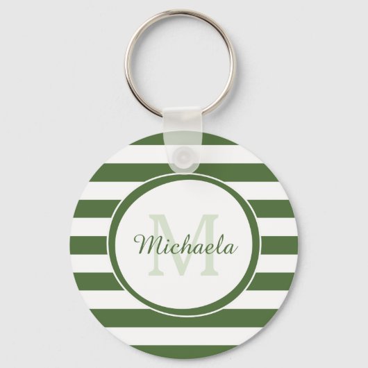 Classic Rugby Stripes en Monogram in True Green Sleutelhanger (Voorkant)