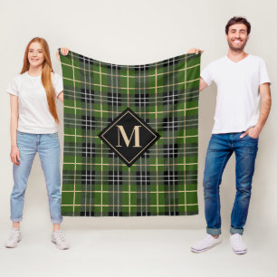 Classic Rustic Green Tartan Pset Monogram Fleece Deken