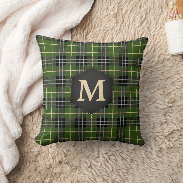 Classic Rustic Green Tartan Pset Monogram Kussen (Deken)
