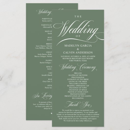 Classic Rustic Sage Green, Wedding Ceremony Programma (Voorkant / Achterkant)