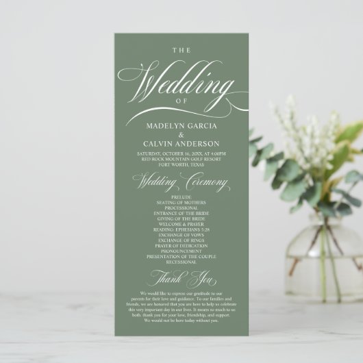 Classic Rustic Sage Green, Wedding Ceremony Programma (Staand voorkant)