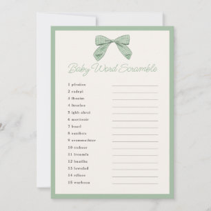 Classic Sage Bow Baby shower Word Scramble spel Kaart
