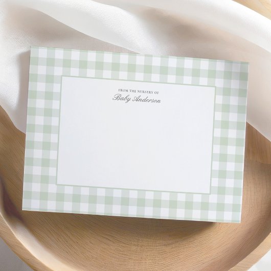 Classic Sage En vichy Baby shower Carte de remerci