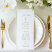 Classic Sage Green & Beige Gestreepte Trouwmenu Menu