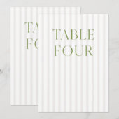 Classic Sage Green & Beige Mariage Numéro de table (Devant / Derrière)