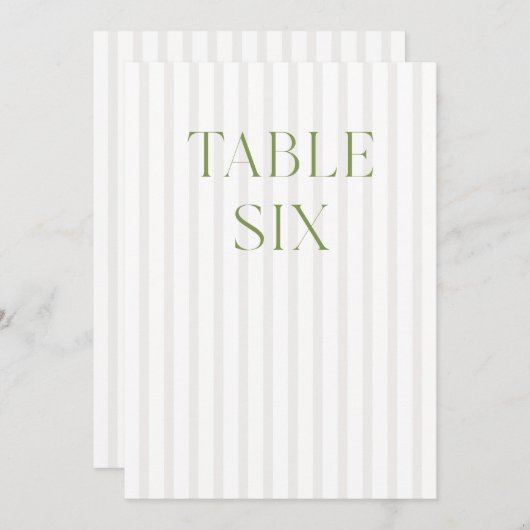 Classic Sage Green & Beige Trouwtafel Nummer Kaart (Voorkant / Achterkant)