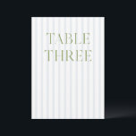 Classic Sage Green & Blue Mariage Numéro de table<br><div class="desc">Ce numéro de table élégant est doté d'un arrière - plan rayé bleu doux avec une typographie de sauge verte raffinée et des accents de script subtils. Conçu pour les mariages de jardin, les réceptions raffinées et les célébrations de plein air intemporelles. Coordonnées avec la collection de Faire-part de mariage...</div>