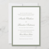 Classic Sage Green Border Script Trouwdetails & Kaart (Voorkant)