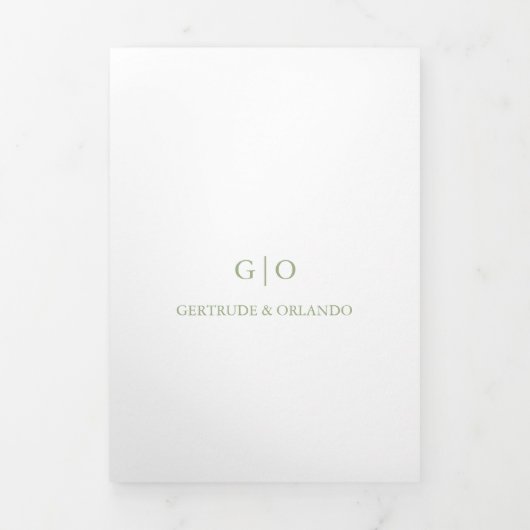 Classic Sage Green Elegant Wedding Drieluik Uitnodiging (Cover)