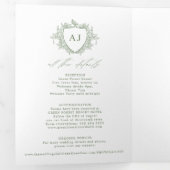 Classic sage green French floral QR code wedding Drieluik Uitnodiging (Binnenzijde eerst)