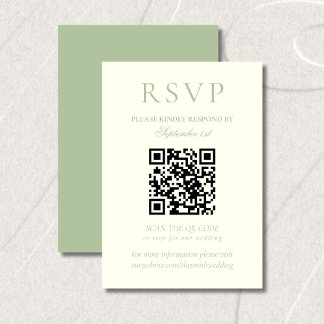 Classic Sage Green Minimalist Wedding QR Code RSVP Kaartje