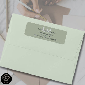 Classic Sage Green Monogram Branding Address  Etiket