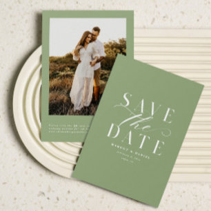 Classic Sage Green Photo Sla de datum QR-code op Save The Date