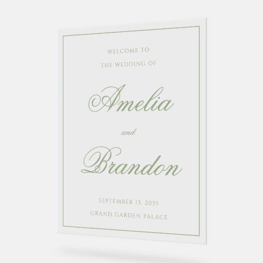 Classic Sage Green Script & Border Wedding Welcome (Angle)