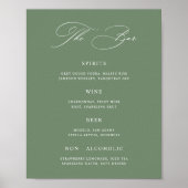 Classic Sage Green Wedding Bar Menu Poster (Voorkant)