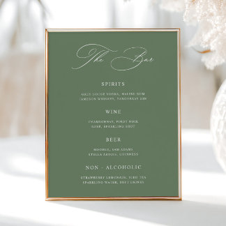 Classic Sage Green Wedding Bar Menu Poster