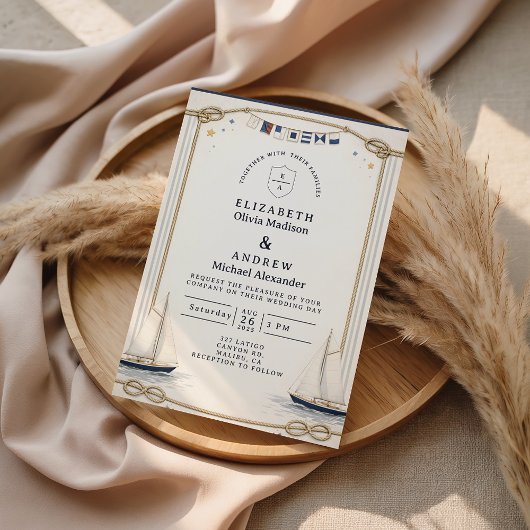 Classic Sailboat Coastal Wedding Kaart