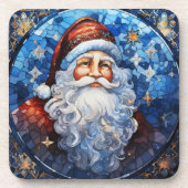 Classic Santa Claus Blauw Glas in lood Bier Onderzetter (Voorkant)