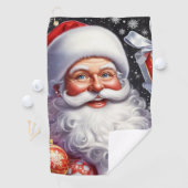 Classic Santa met cadeau & ornamenten Golfhanddoek (Insitu)
