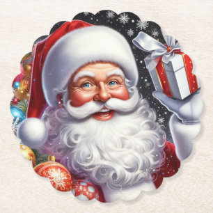 Classic Santa met cadeau & ornamenten Kartonnen Onderzetters