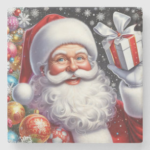 Classic Santa met cadeau & ornamenten Stenen Onderzetter