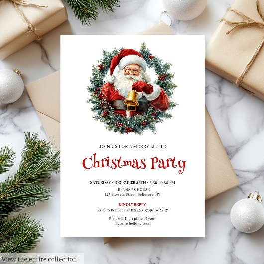 Classic Santa Rustic Red Green Christmas Invite Kaart