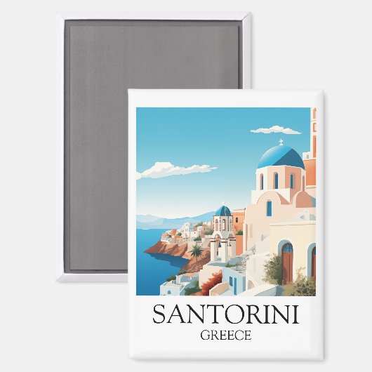 Classic Santorini Travel Artwork -  Grieks Magneet (Voorkant / Achterkant)