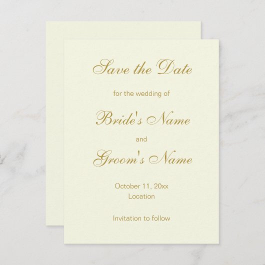 Classic Save the Date Briefkaarten in Crème en Gou (Voorkant / Achterkant)