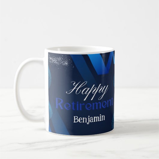 Classic Schattige Modern Blue&White Happy Retireme Koffiemok (Links)