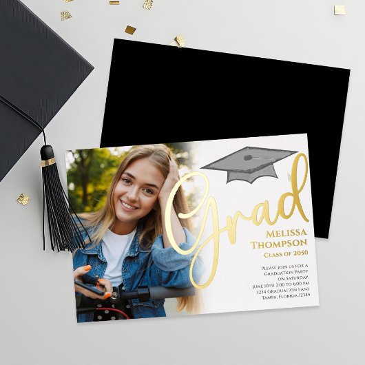 Classic Script Afstuderen Photo Template Gold Folie Uitnodiging