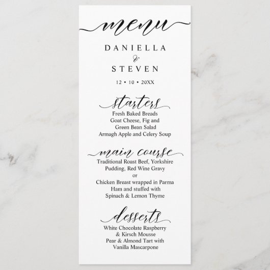 Classic Script Calligraphy Wedding Menu Kaart (Voorkant)