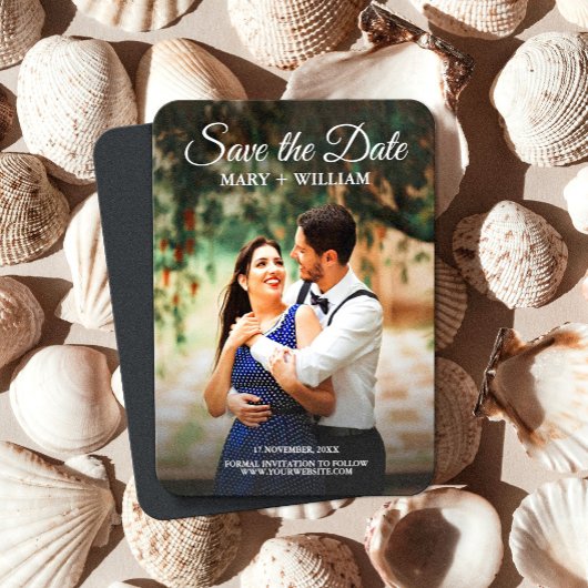Classic Script Custom Photo Wedding Sla de datum o Magneet