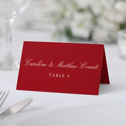 Classic Script Elegant Custom Names Red Place Card Kaart