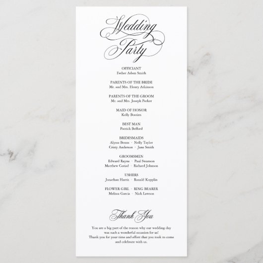 Classic Script Elegant Wedding Ceremony Program Programma (Achterkant)