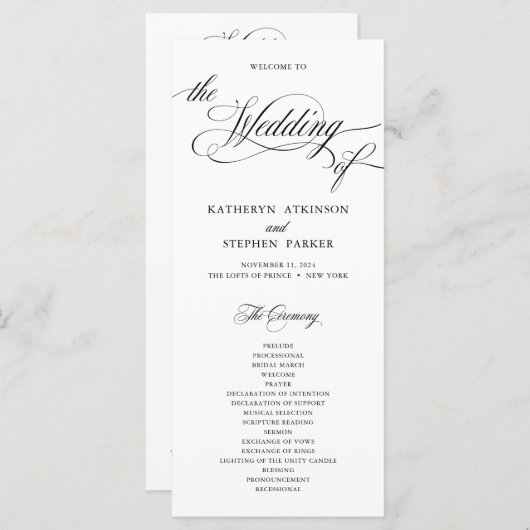 Classic Script Elegant Wedding Ceremony Program Programma (Voorkant / Achterkant)