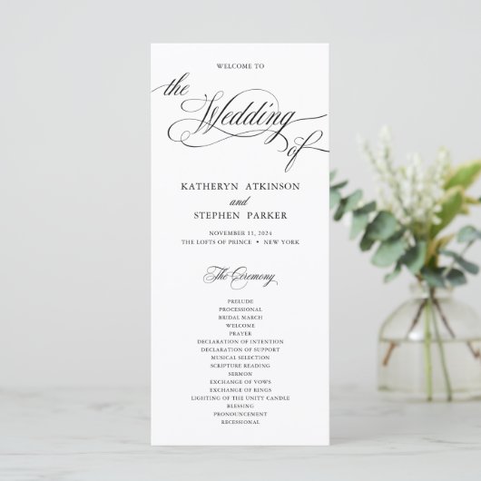 Classic Script Elegant Wedding Ceremony Program Programma (Staand voorkant)
