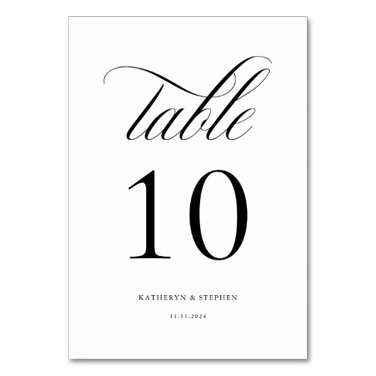 Classic Script Elegant Wedding Table Number 10 Kaart (Achterkant)