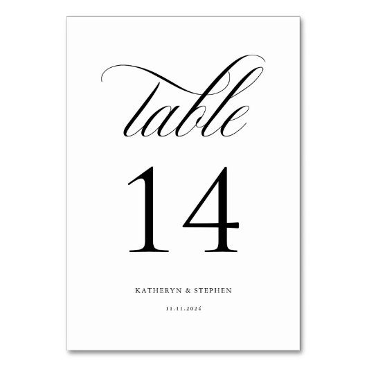 Classic Script Elegant Wedding Table Number 14 Kaart (Achterkant)