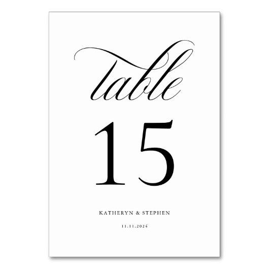 Classic Script Elegant Wedding Table Number 15 Kaart (Achterkant)