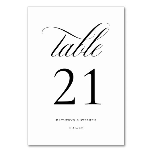 Classic Script Elegant Wedding Table Number 21 Kaart (Voorkant)