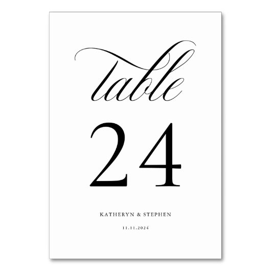 Classic Script Elegant Wedding Table Number 24 Kaart (Achterkant)