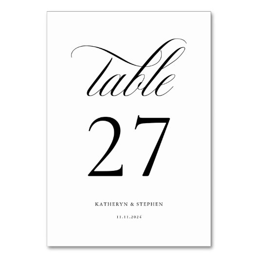 Classic Script Elegant Wedding Table Number 27 Kaart (Voorkant)